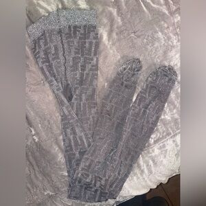 Fendi Logo Metallic/Silver  Hosiery Stockings - Medium
